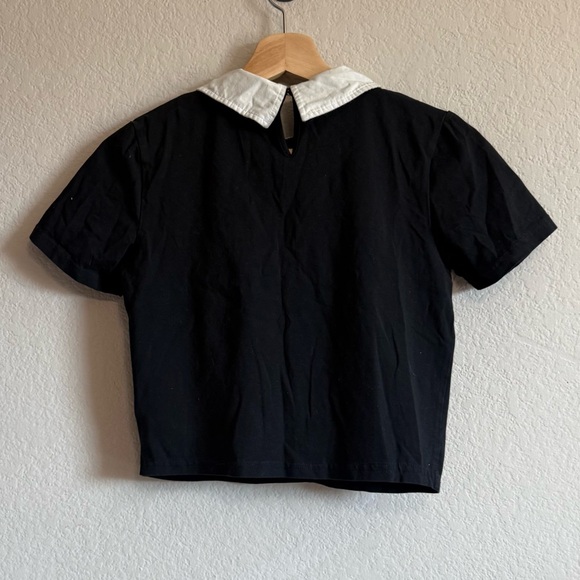 Dolls Kill Its Wednesday Addams Black Short Sleeve Preppy Collar Goth Shirt Top - Picture 5 of 10